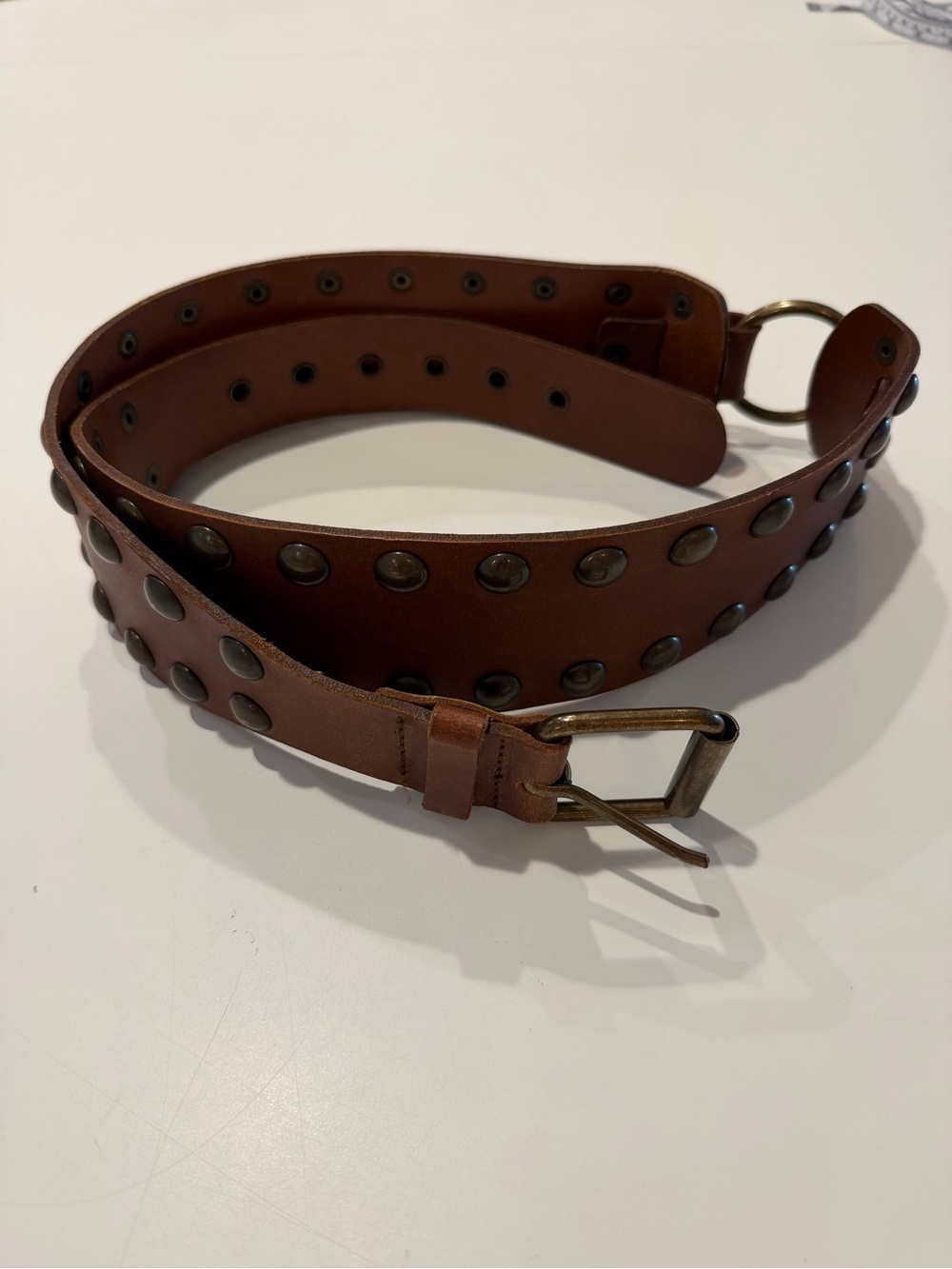Woman’s Express genuine leather Brown Studded Belt made in Italy size L 43”